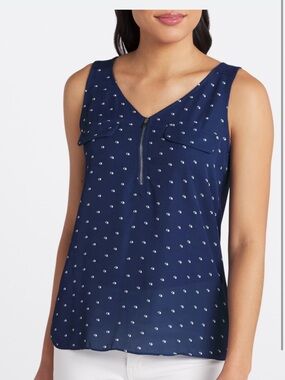 Fortune + Ivy Navy Polka-Dot Zip-Front-Up blouse  XXL